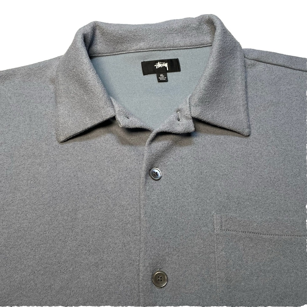 Stussy Crepe Jersey Shirt XL Mens S/S Button Up Slate Gray Street Skate 1140324